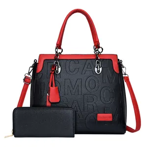 Bolso de Mano para Mujer Gran Capacidad Relieve de Letras Cuero PU Tote Bolso Bandolera Con Cartera a Juego Moda Trabajo