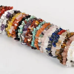 Pulsera de Fragmentos de Piedra Natural Cristal de Cuarzo Tejida Elástica Irregular Joyería de Mano de Piedra Preciosa Bohemia para Mujeres Hombres