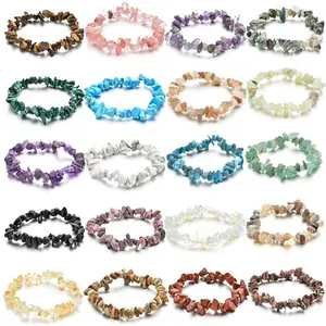 Juego de 20 pulseras elásticas de chips de cristal natural con piedras irregulares