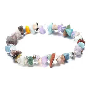 Handmade stretch bracelet featuring various colorful irregular natural crystal stone chips