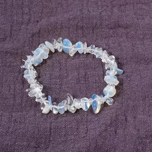 Irregular natural moonstone crystal chip stretch bracelet with semi-transparent beads