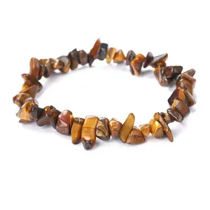Elastic stretch bracelet made of natural Tiger's Eye irregular polished chip stones