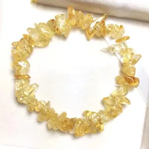 Elastic bracelet made of irregular yellow citrine natural stone gravel