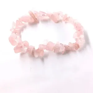 Handmade irregular rose quartz crystal chip stretch bracelet for natural healing vibes