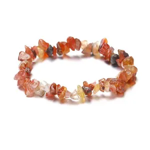 Handmade natural carnelian crystal irregular gravel stone elastic stretch bracelet