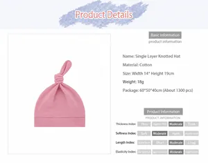 Soft pink cotton baby knotted beanie hat for newborn infants with ribbed details