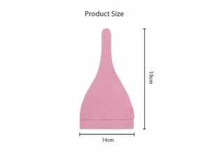 Detailed dimensions of the pink knotted baby beanie, showing height 19cm and width 14cm.