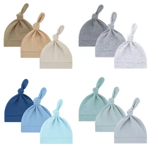 Neugeborenen Baumwolle Knoten Beanie Mütze Einlagig Atmungsaktiv Weich Baby Kappe Für Säuglinge Einfarbig Krankenhaus Beanie