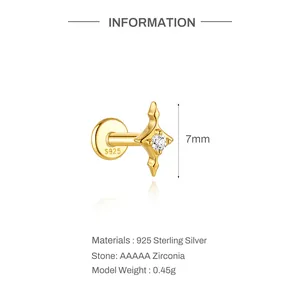 Detailed specifications of 925 sterling silver star stud earring with AAAAA zirconia