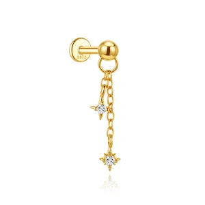 S925 sterling silver tassel earring with starburst charms and sparkling cz crystals.