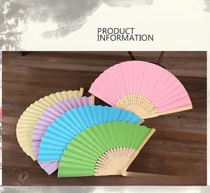 Detailed view of multiple colorful 6-inch blank folding fans for DIY crafts