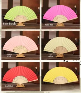 Selection of 6-inch bamboo folding fans in various vibrant colors for DIY crafts