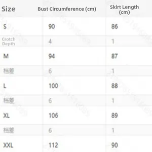 Detailed size chart for women's V-neck sleeveless geometric print dress showing bust and length measurements