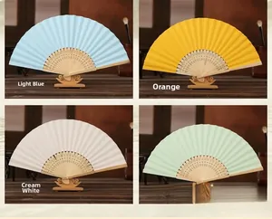 Four 6-inch colorful blank folding fans for DIY painting and kids' handmade crafts.