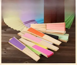 Collection of colorful 6-inch blank paper folding fans with bamboo ribs for DIY drawing and craft