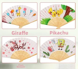 Four creative examples of DIY hand-painted white paper folding fans for children craft