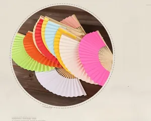 Detailed view of 6-inch colorful blank folding paper fans for DIY painting and crafts