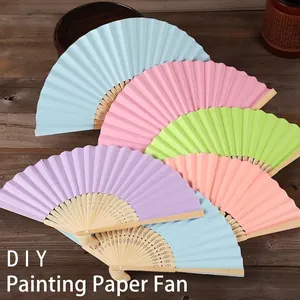 Blank Bamboo Paper Folding Fan For Kids DIY Painting Craft Traditional Hollowed Out Hand Held Fan Decorative Party Favor
