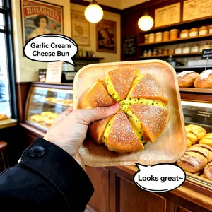 Detailed macro of a squishy garlic bread toy being squeezed for slow rebound effect