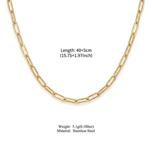 Élégant collier trombone en acier inoxydable plaqué or 18 carats, longueur réglable 40+5cm