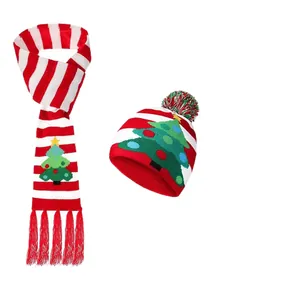 Ensemble de bonnet et écharpe de Noël en tricot avec rayures rouges et blanches