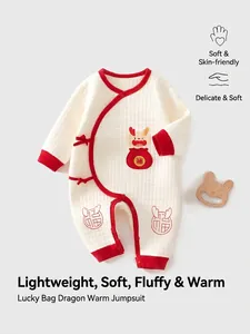 Barboteuse Bébé En Coton Matelassé Nouvel An Chinois Motif Dragon Fortune Combinaison Style Kimono Manches Longues Tenue