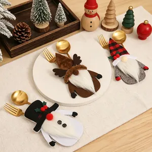 Weihnachts Besteckhalter Tasche Gnom Schneemann Rentier Plüsch Filz Tafelsilber Beutel Esstisch Deko Festliches Ornament