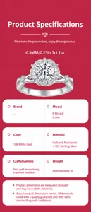Detailed product specifications of 1ct moissanite silver ring with palace lace design