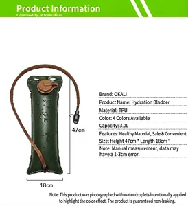 Detailed specification and dimensions of 3L TPU outdoor hydration bladder bag