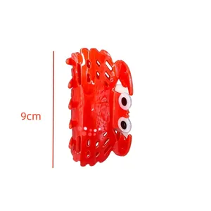 Vibrant red large crab-shaped hair claw clip for thick hair, 9cm length measurement