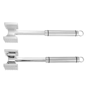 Heavy duty dual-sided stainless steel meat mallet tenderizer for steaks and poultry