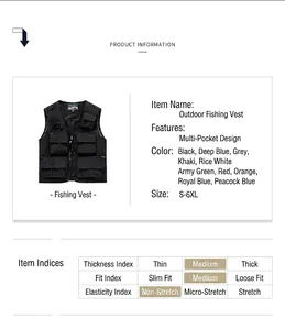 Detailed product specifications for the multi-pocket outdoor functional fishing vest