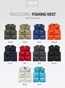 Outdoor multi-pocket fishing vest available in ten colors with windproof fabric