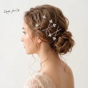 Luxury Leaf Shaped Hair Clips Metal Zirconia Bobby Pins Wedding Bridal Accessories Women Daily Party Elegant Headwear