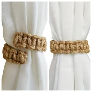 Detail showing the natural texture of Bohemian handmade woven hemp rope tiebacks