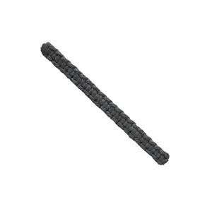 Detail showing texture of dark grey handmade braided cotton rope curtain tie-back strap