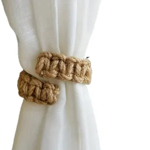 Handmade jute rope curtain tieback bohemian woven holdback for home decor