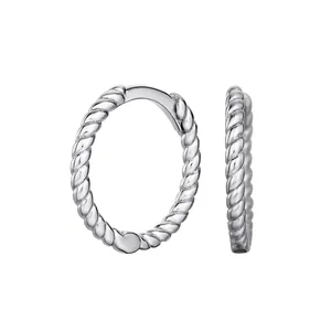 Detailed view of S925 sterling silver twisted rope hoop earrings with a shiny finish.