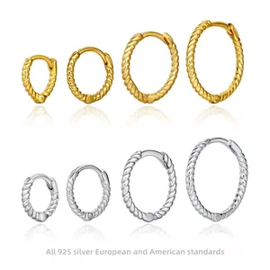 925 Sterling Silver Twisted Hoop Earrings For Women Minimalist Textured Round Huggie Earrings Gold Silver Plated Jewelry Gift