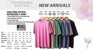 Guide des tailles pour t-shirts vintage oversize en coton lavé 230g, plusieurs coloris.