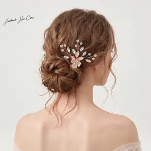 Handgefertigt Legierung Strass Künstliche Perlenimitat Braut Haarkamm Und Haarnadeln Blumen Blatt Kopfschmuck Für Damen Hochzeit Schmuck
