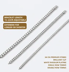 Detailed comparison of 3mm, 4mm and 5mm stainless steel tennis chain bracelets with CZ
