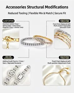 Detail view of 316L stainless steel tennis bracelet clasps and adjustable chain