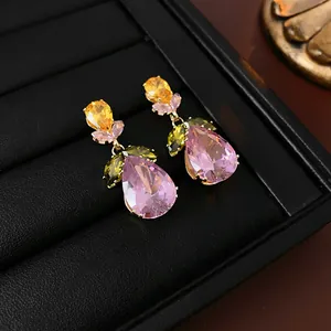 French palace style teardrop earrings with multi-colored cubic zirconia crystals