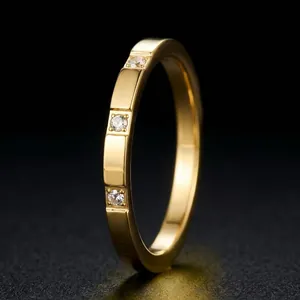 Minimalist Titanium Steel Rhinestone Inlaid Rings For Women Thin Band Luxury Electroplated Fashion Jewelry High-End Finger Ring Gift