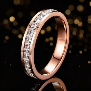 Anello Eternità in Acciaio Inossidabile con Strass per Donna Lusso Taglio Quadrato Pave Fidanzamento Matrimonio Gioielli Anello Dito