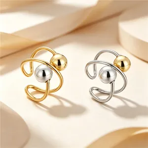 Minimalist stainless steel orbital planet ring with geometric spheres for women gift