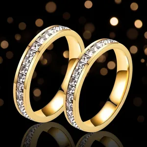 Titanium Steel Eternity Band Ring Cubic Zirconia Row Sparkling Minimalist Luxury Fashion Jewelry For Women