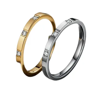 Minimalist titanium steel rings for women with sparkling inset stones in gold and silver