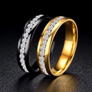 Bague Éternité en Acier Inoxydable Avec Strass Incrustés Bague Géométrique de Luxe Pour Femme Bijoux Cadeau